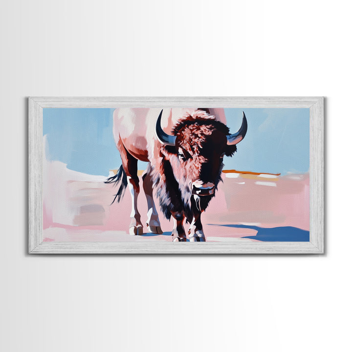 Bison, western art, rustic wall art, framed canvas print, above couch art, farmhouse art, black cowgirl painting, original painting