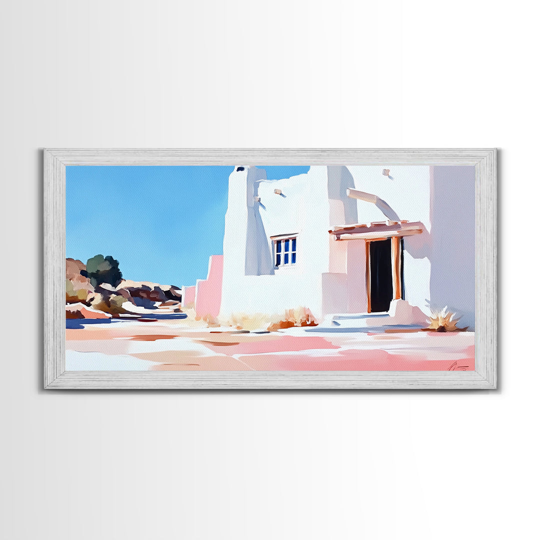 Adobe house, southwest art, rustic decor, framed canvas print, landscape painting, minimalist art, extra wide art, Joshua tree art