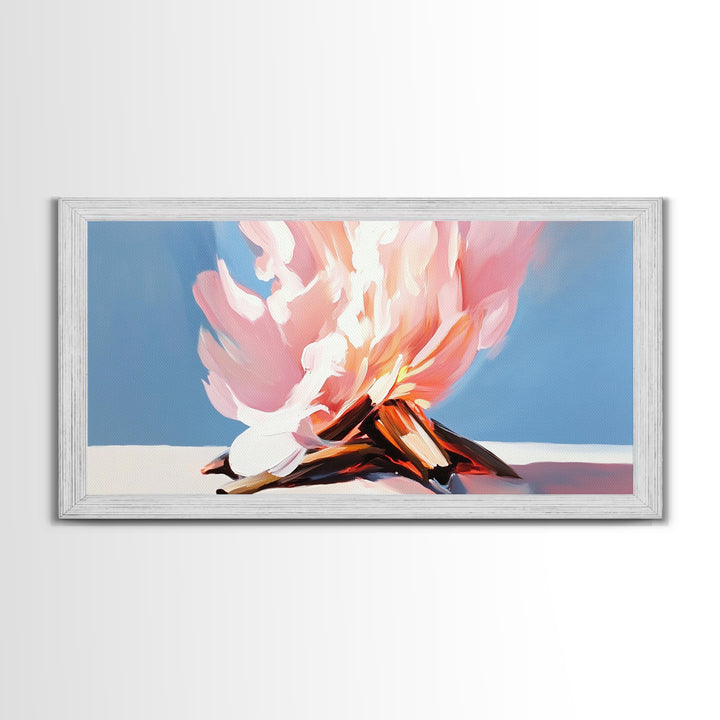 Campfire Painting, Rustic Art, Moody Art, Cozy Wall Art, Southwest Wall Art, Extra Wide Art, Framed Canvas Print, Above Couch Art, Panoramic Art