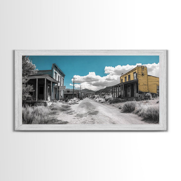 Abandoned Ghost Town Canvas Print Rustic Wall Art Western Landscape Painting Wabi Sabi Art Above Couch Art Extra Wide Horizontal Art