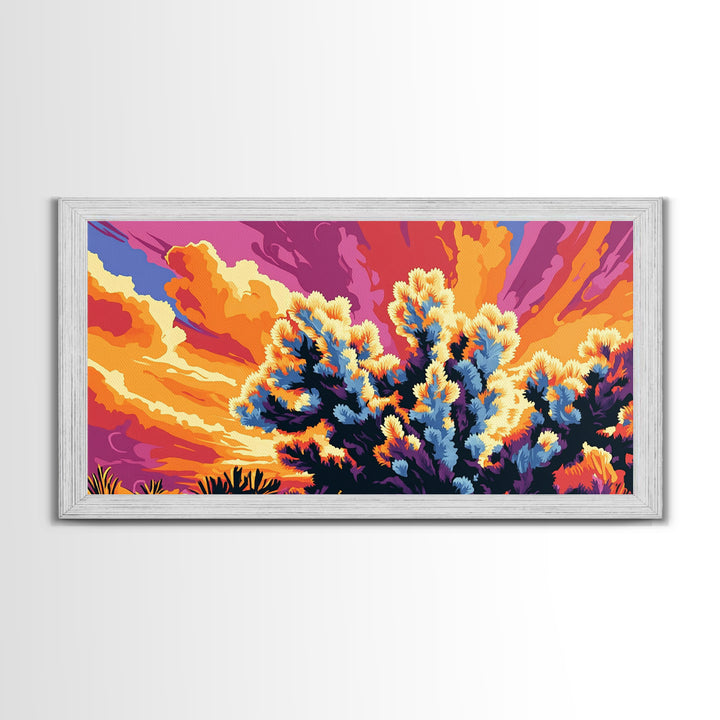 Joshua Tree, desert landscape, sunset art, boho decor, southwest wall art, extra wide art, framed canvas print, panoramic painting