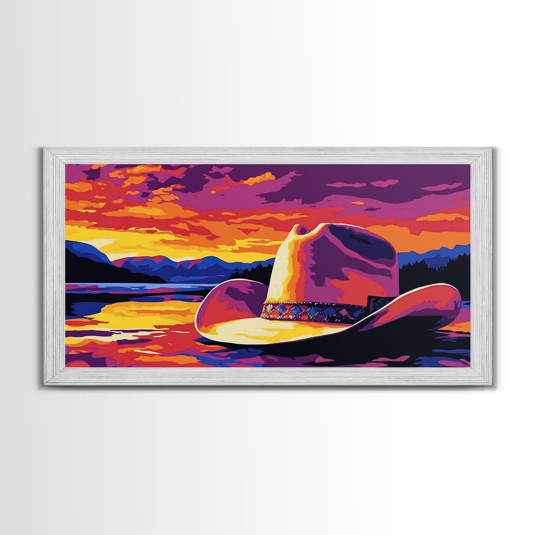 Cowboy Hat, coastal cowgirl wall art, rustic decor, landscape painting, western painting, Canvas Print, farmhouse art, southwest wall art
