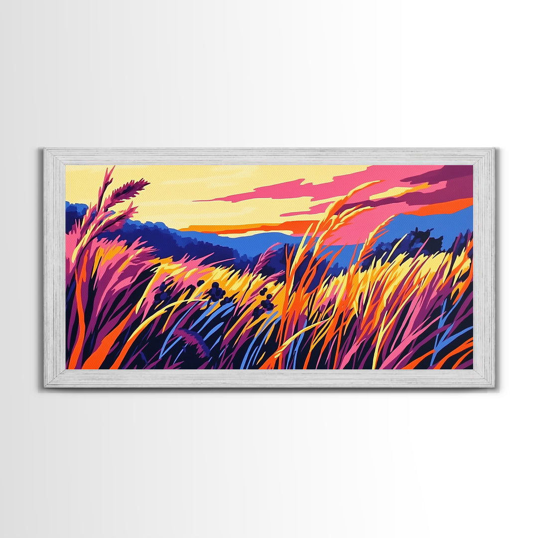 Autumn Field Landscape, fall wall art, panoramic painting, extra wide art, rustic wall art, farmhouse art, canvas print