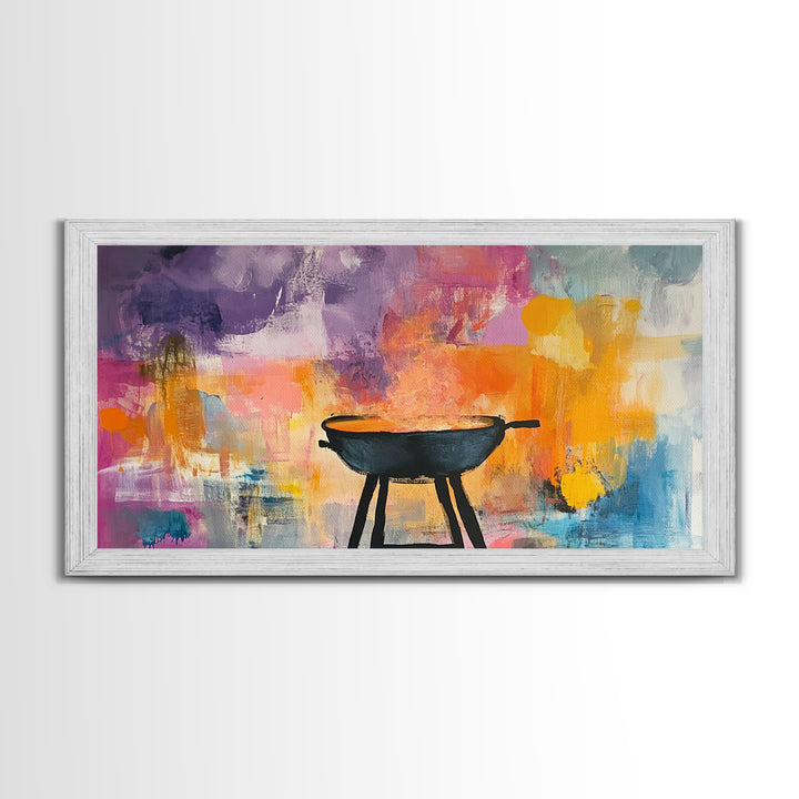 Campfire Art, Rustic Decor, Wild West Painting, Moody Wall Art, Extra Wide Art, Cozy Home Decor, Autumn Painting, Framed Canvas Print