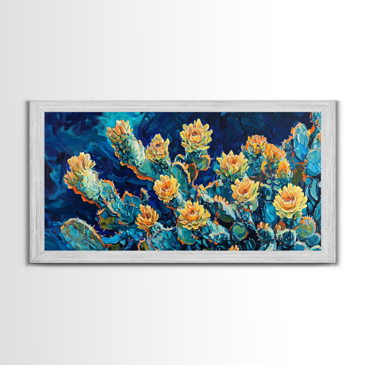 Cactus Bloom, Desert Flowers, Southwest Wall Art, Botanical Prints, Boho Art, Extra Wide Art, Bright Home Decor, Framed Canvas Print
