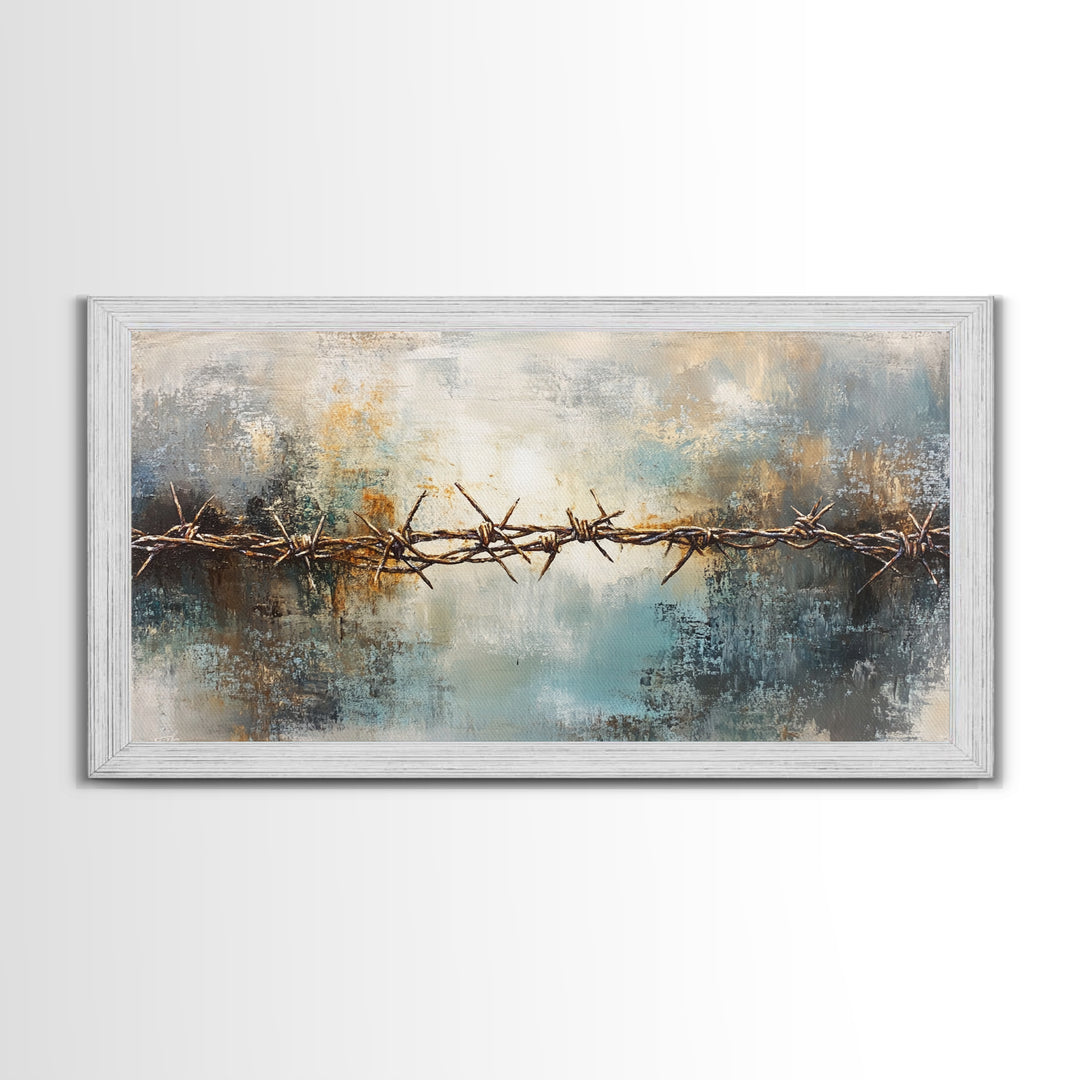Barbed Wire Art, Canvas Print, Rustic Wall Art, Southwest Wall Art, Moody Art, Extra Wide Art, Above Couch Art, Farmhouse Wall Art