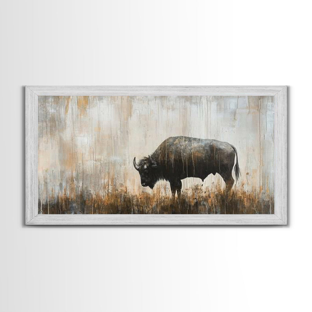 Bison Painting, Framed Canvas Print, Rustic Wall Art, Moody Art, Southwest Wall Art, Extra Wide Art, Farmhouse Art, Above Couch Art