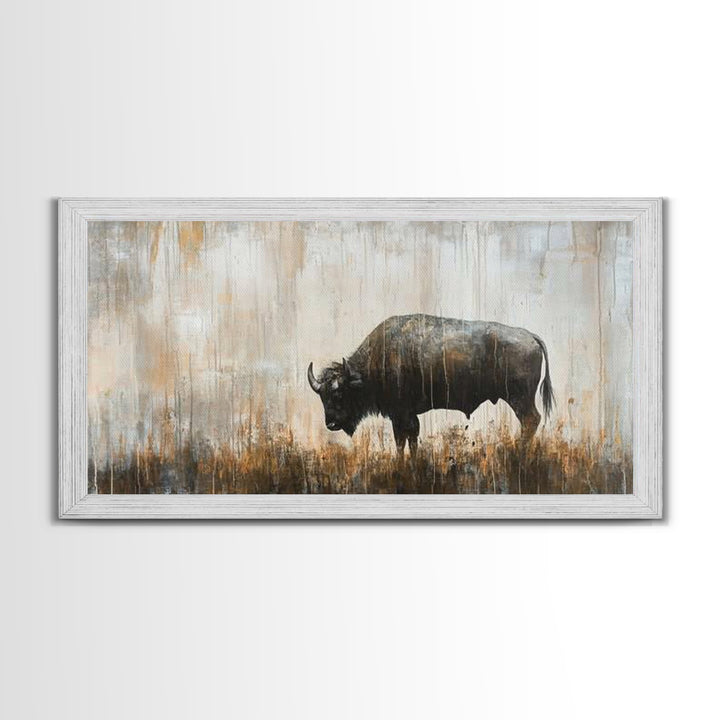 Bison Painting, Framed Canvas Print, Rustic Wall Art, Moody Art, Southwest Wall Art, Extra Wide Art, Farmhouse Art, Above Couch Art