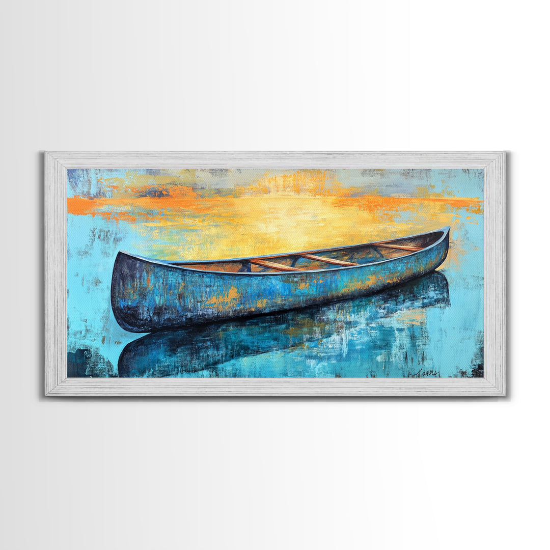 Canoe, Lake Art, Fly Fishing Art, Rustic Wall Art, Coastal Painting, Above Couch Art, Horizontal Wall Art, Framed Canvas Print, Nautical Decor