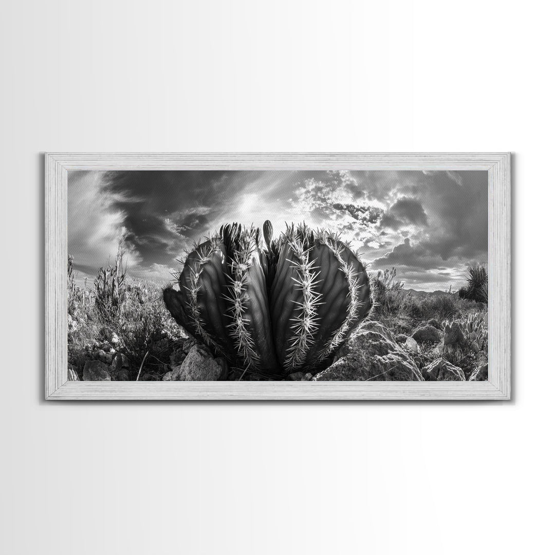 Desert Cactus, southwest wall art, Joshua tree art, rustic art, landscape painting, desert decor, panoramic art, Canvas Print