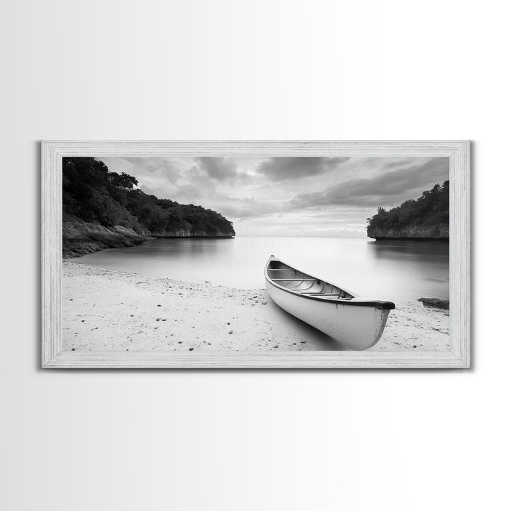 Rowboat, Seascape Painting, Nautical Wall Art, Extra Wide Art, Rustic Wall Art, Coastal Painting, Minimalist Art, Framed Canvas Print