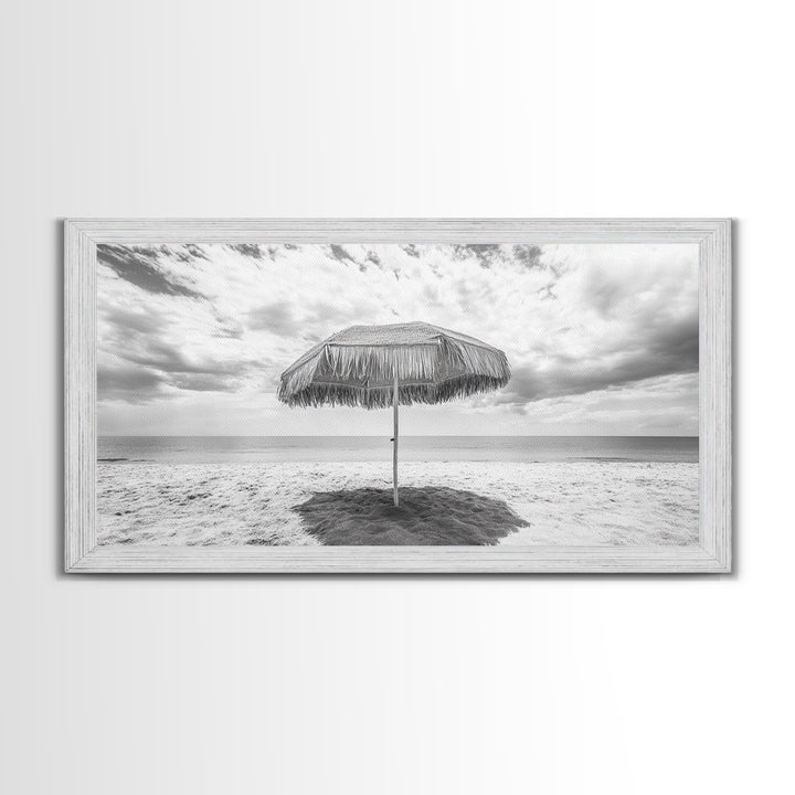 Beach Umbrella, Coastal Wall Art, Minimalist Art, Panoramic Art, Nautical Decor, Extra Wide Art, Coastal Landscape Art, Canvas Print