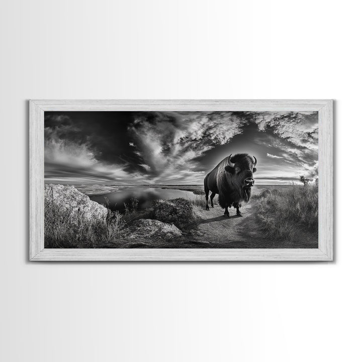 Bison Landscape, Southwest Wall Art, Rustic Wall Art, Moody Art, Panoramic Art, Extra Wide Art, Nature Wall Art, Framed Canvas Print