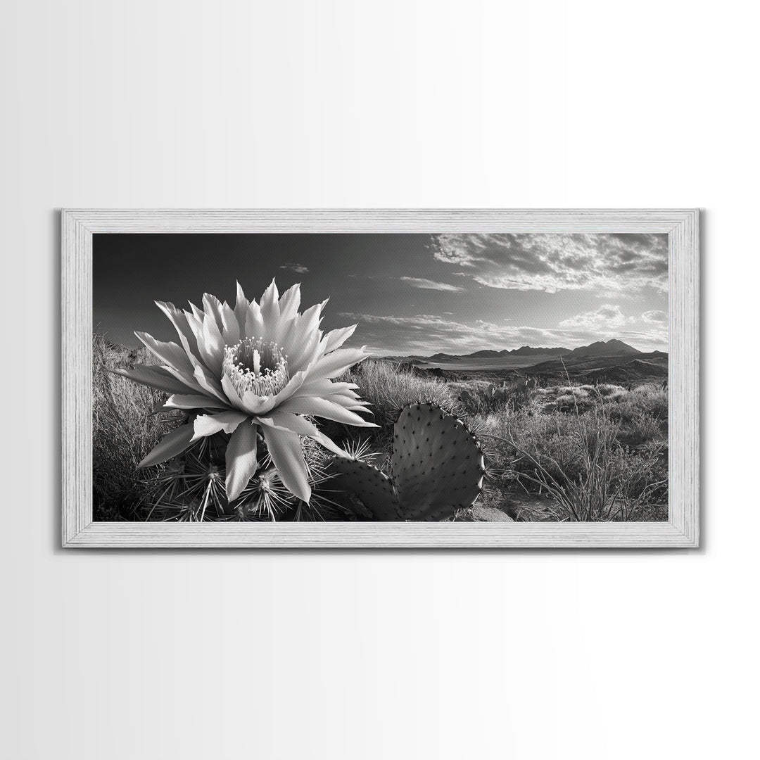 Cactus Bloom, botanical prints, wildflower painting, nature art, scenic mountain landscape, rustic wall art, southwest decor, Framed Canvas Print