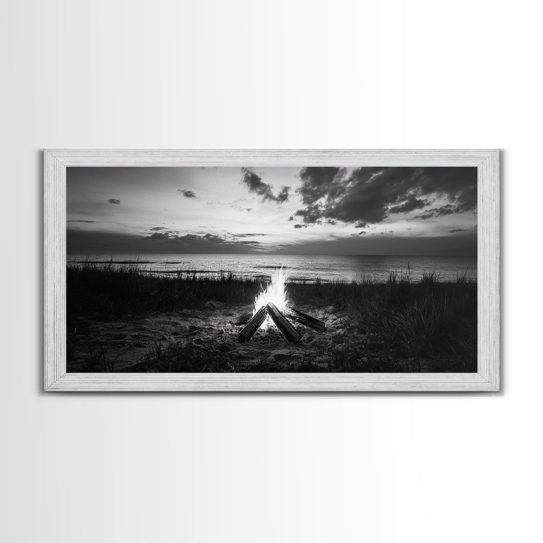 Beach Bonfire, coastal decor, nautical wall art, seascape painting, moody art, rustic wall art, dark romance painting, Canvas Print