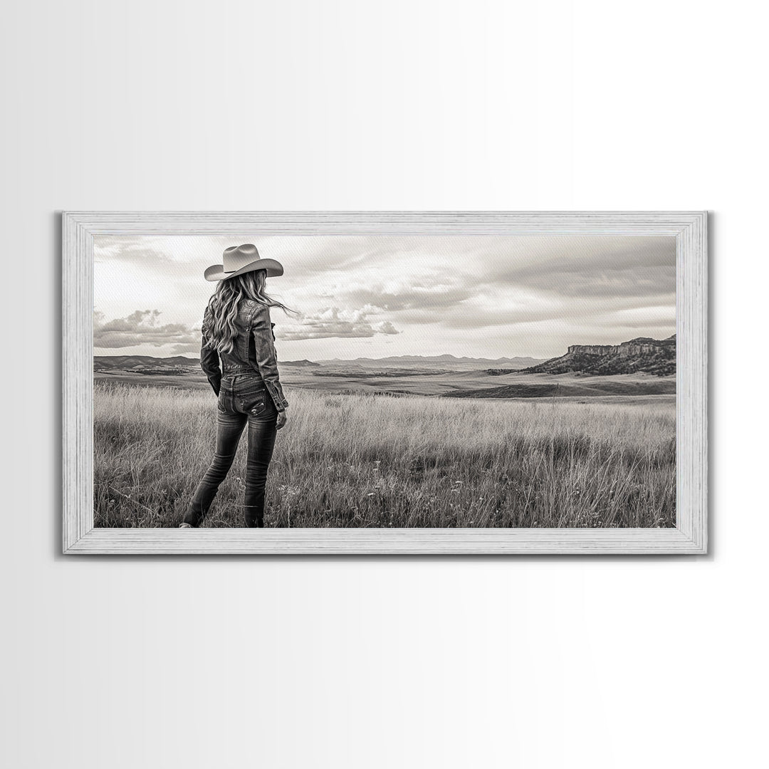 Black and White Cowgirl, western art, rustic decor, cowboy painting, southwest wall art, country art, black and white photography