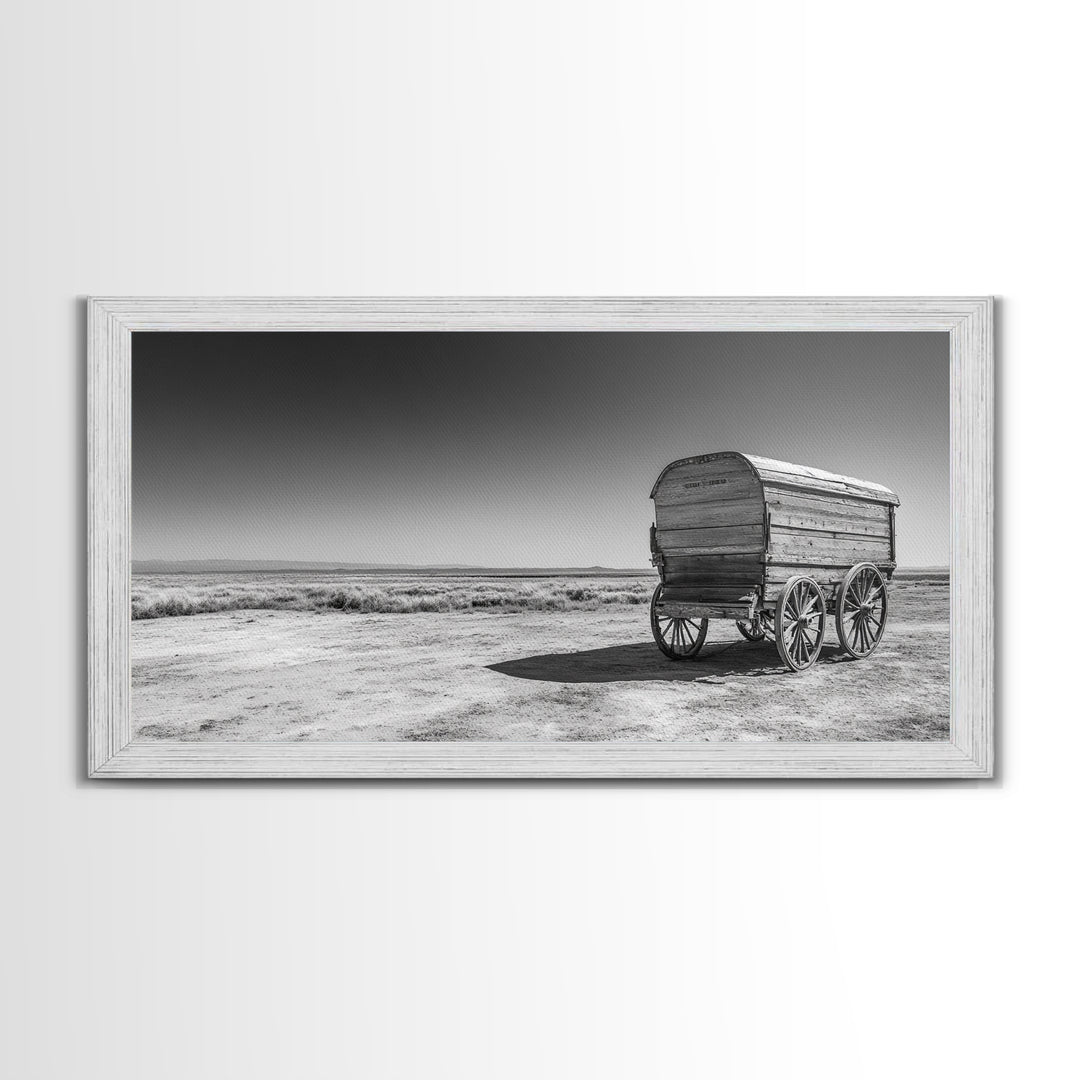 Covered wagon, rustic art, farmhouse art, western decor, landscape painting, extra wide art, panoramic art, framed canvas print