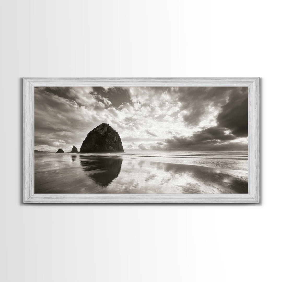 Coastal, seascape, moody art, ocean view, nautical wall art, panoramic painting, extra wide art, above bed wall art, framed canvas print