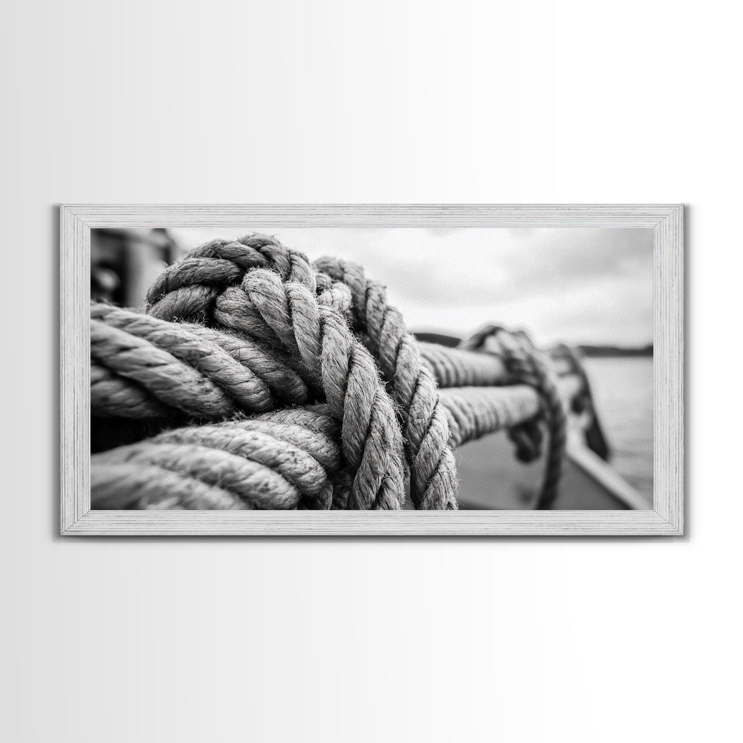 Nautical rope, rustic art, coastal decor, nautical wall art, maritime painting, extra wide art, panoramic painting, framed canvas print