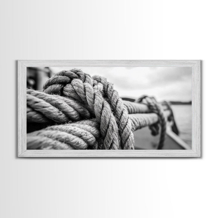 Nautical rope, rustic art, coastal decor, nautical wall art, maritime painting, extra wide art, panoramic painting, framed canvas print