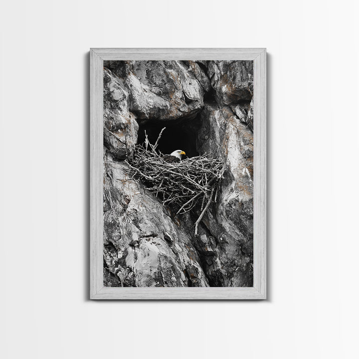 Bald eagle, wildlife art, bird wall art, framed canvas print, nature decor, mountain painting, eagle nest, rustic wall art, cabin decor