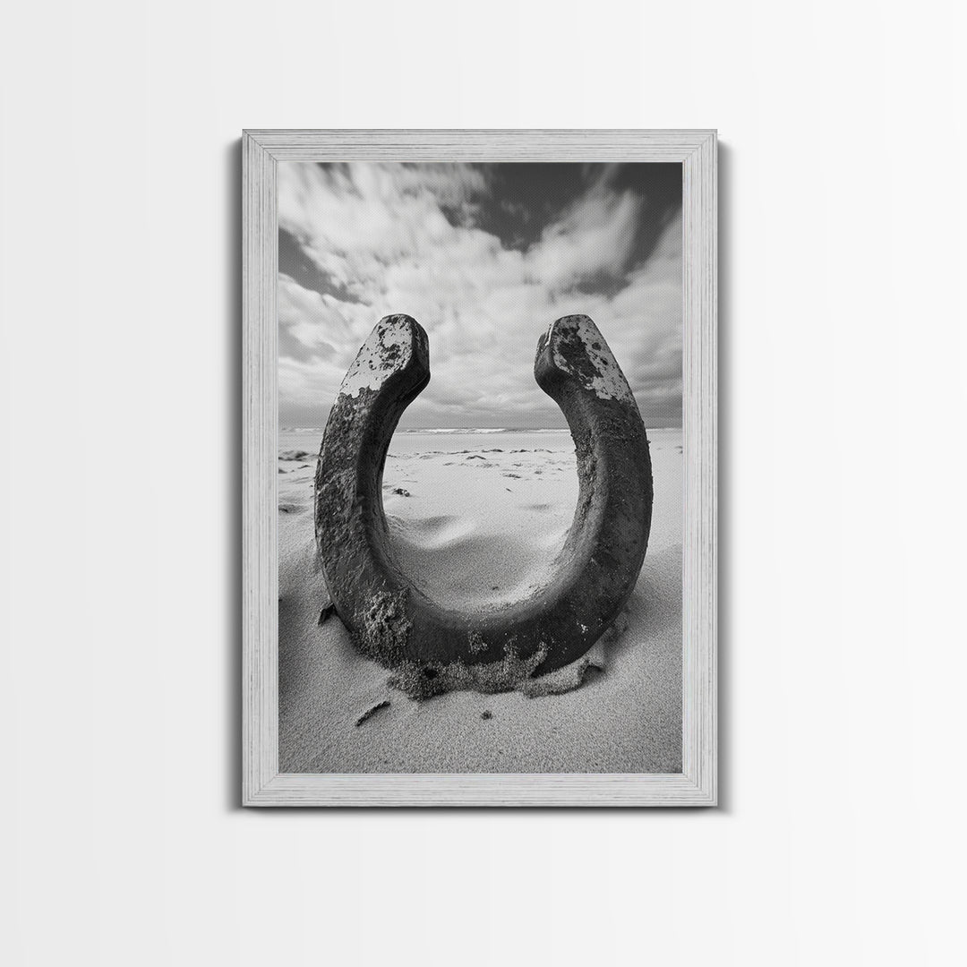 Horseshoe art, western decor, rustic wall art, wabi sabi wall art, moody photography, minimalist art, canvas print, living room art