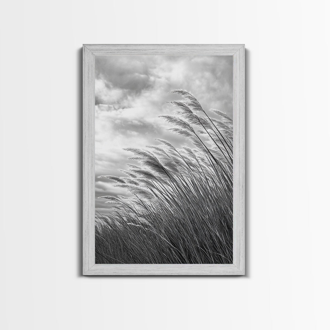 Wind Blowing Grass, moody art, wabi sabi art, landscape painting, farmhouse art, rustic decor, minimalist art, framed canvas print