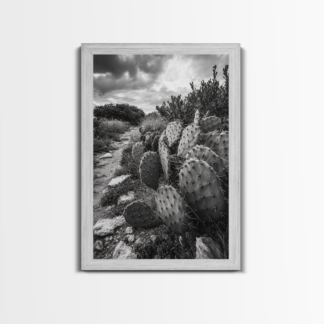 Cactus Trail, southwest wall art, rustic decor, desert painting, wabi sabi art, nature landscape art, framed canvas print, farmhouse decor