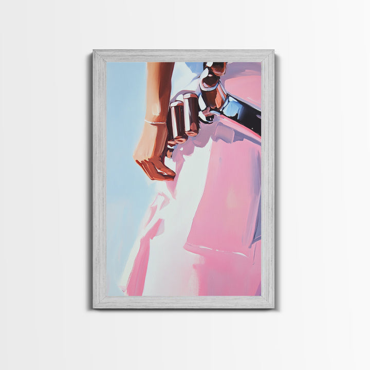 Pink cowgirl, western belt, black cowgirl painting, light pink wall art, southwestern art, cowboy aesthetic, framed canvas print, rustic art