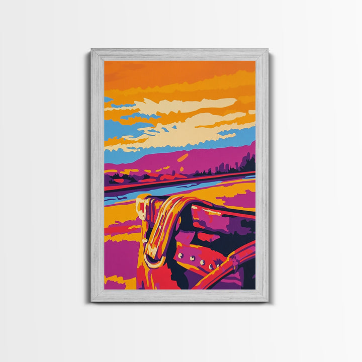 Desert Saddle, southwest wall art, rustic wall art, colorful western art, Joshua tree art, extra wide art, framed canvas print