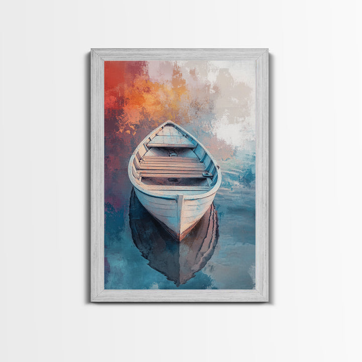 Rowboat Painting, Nautical Wall Art, Coastal Landscape Art, Rustic Water Scene, Framed Canvas Print, Lakehouse Decor, Gift Idea