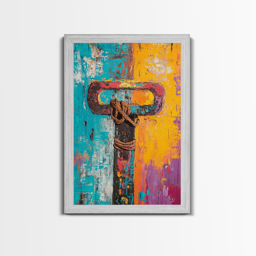 Nautical Rope Painting, Coastal Wall Art, Rustic Texture Artwork, Ocean Inspired Decor, Framed Canvas Print, Boho Maritime Art