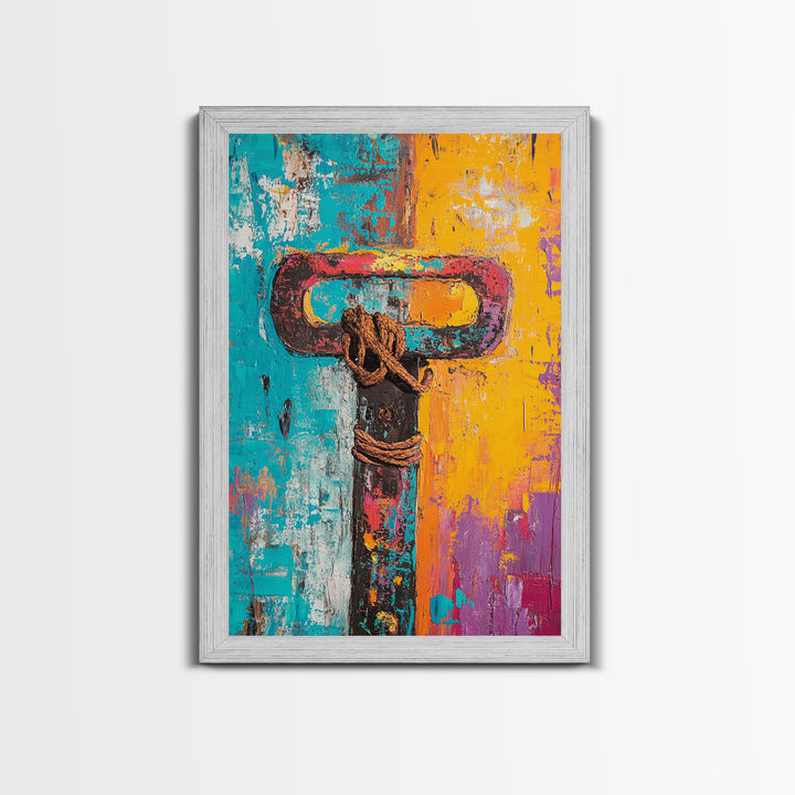 Nautical Rope Painting, Coastal Wall Art, Rustic Texture Artwork, Ocean Inspired Decor, Framed Canvas Print, Boho Maritime Art