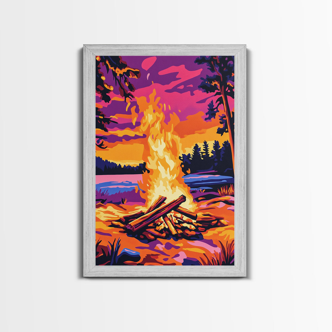 Campfire Scene, Autumn Wall Art, Rustic Decor, Canvas Print, Landscape Painting, Cozy Art, Outdoor Adventure, Gift Idea, Boho Art