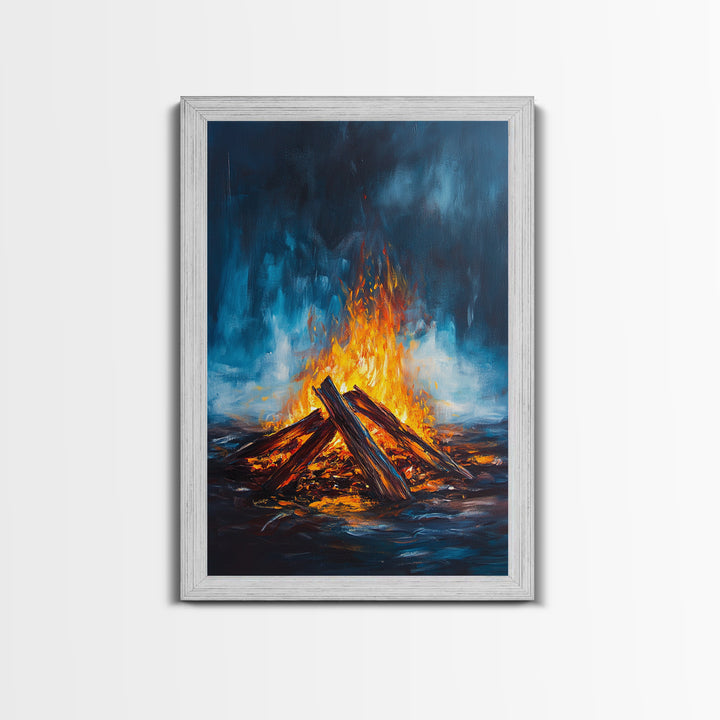 Bonfire Night, Moody Art, Rustic Decor, Canvas Print, Fire Art, Dark Romance Painting, Fall Wall Art, Cozy Living Room Art, Gift Idea