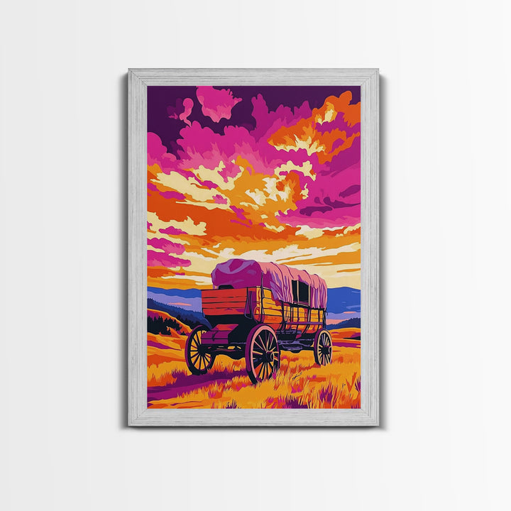 Covered Wagon, Sunset Painting, Western Landscape, Rustic Art, Canvas Print, Southwest Wall Art, Farmhouse Art, Living Room Art