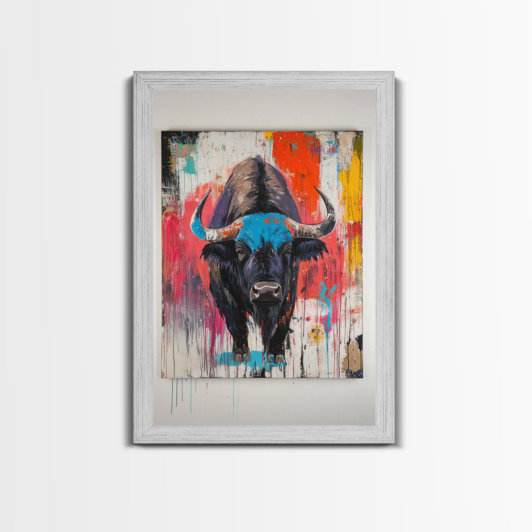 Bold Bison, Modern Southwest Art, Bull And Bear Art, Rustic Decor, Framed Canvas Print, Western Wall Art, Moody Art, Ranch Home Art