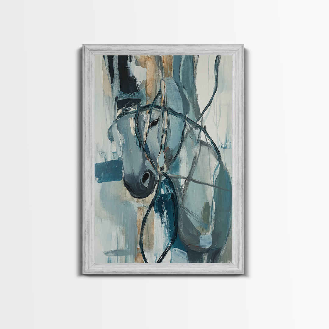 Abstract Horse, Moody Art, Horse Wall Art, Coastal Cowgirl Wall Art, Framed Canvas Print, Equestrian Decor, Rustic Art, Farmhouse Style