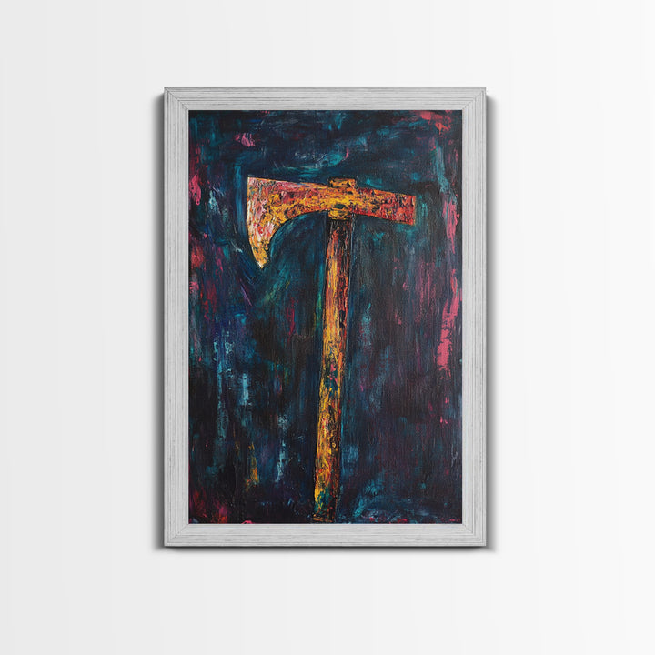 Rustic Axe Painting, dark romance painting, moody art, abstract texture art, framed canvas print, original painting, gift idea, southwest wall art
