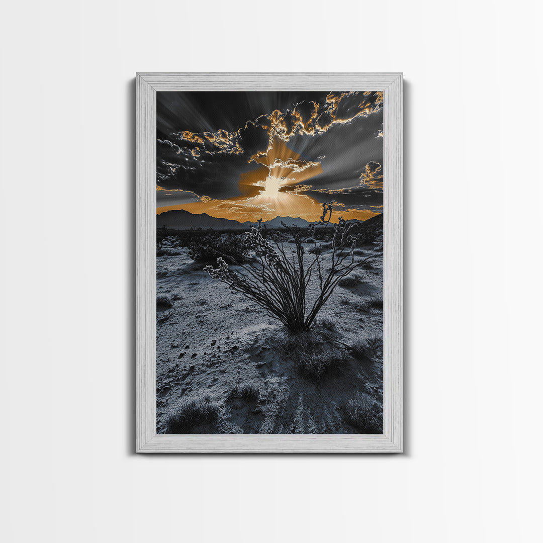 Desert Sunset, Joshua Tree Art, Moody Art, Southwest Wall Art, Landscape Painting, Rustic Art, Framed Canvas Print, Gift Idea