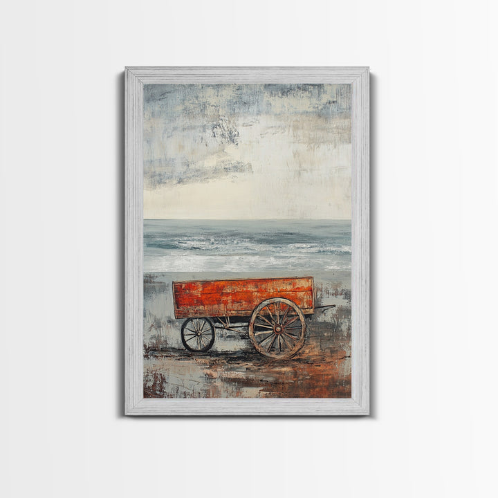 Coastal Wagon, Rustic Art, Framed Canvas Print, Nautical Decor, Moody Art, Minimalist Art, Wabi Sabi Art, Coastal Landscape Art