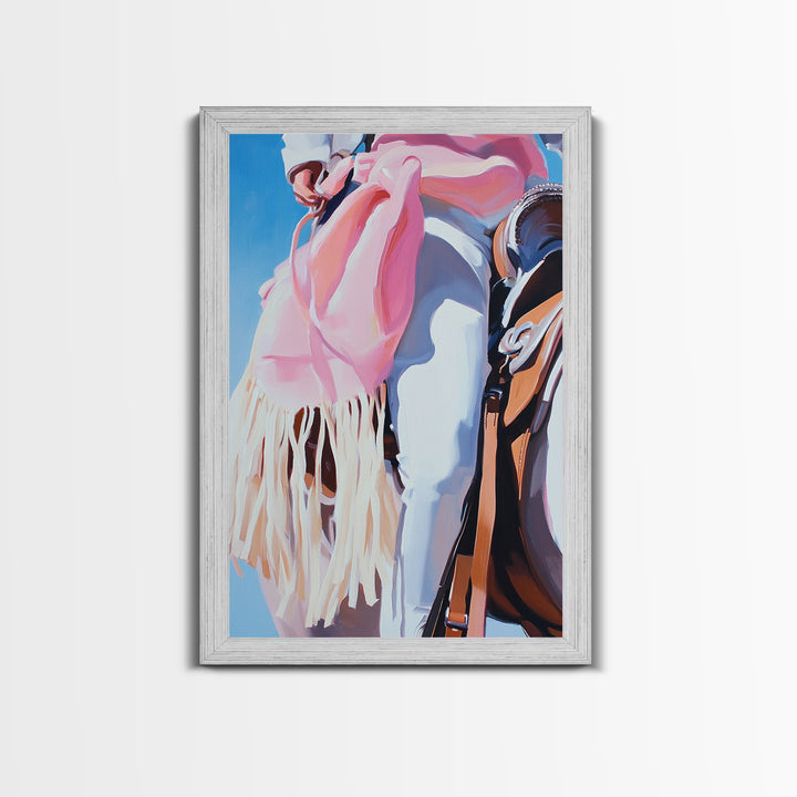 Cowgirl riding gear, western wall art, rustic decor, pink orange wall art, framed canvas print, cowboy decor, southwest wall art