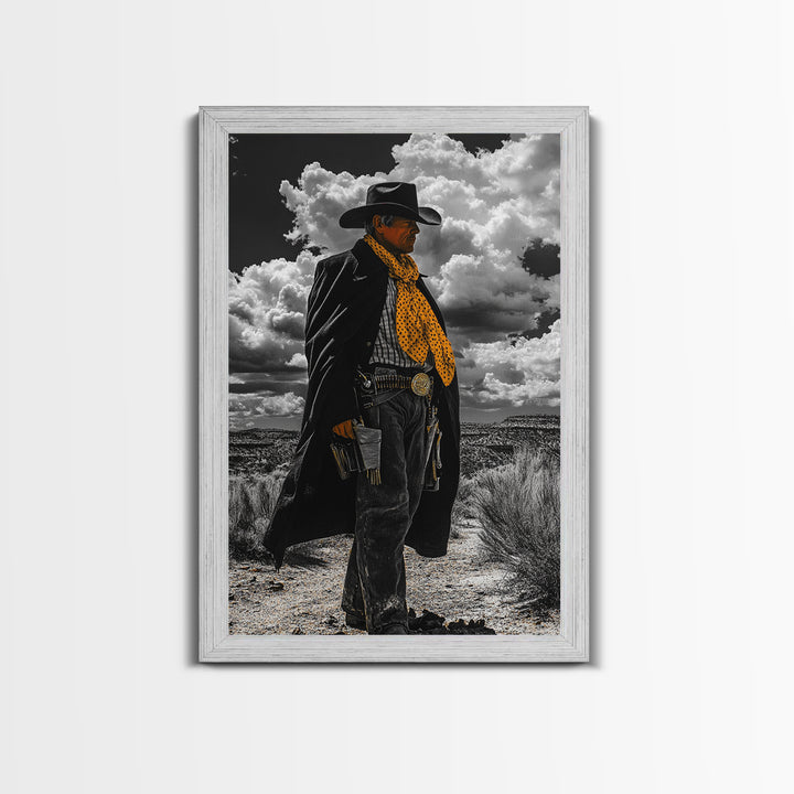Cowboy Art, Western Wall Art, Black Cowgirl Painting, Southwest Decor, Moody Art, Rustic Home Decor, Framed Canvas Print, Gift Idea