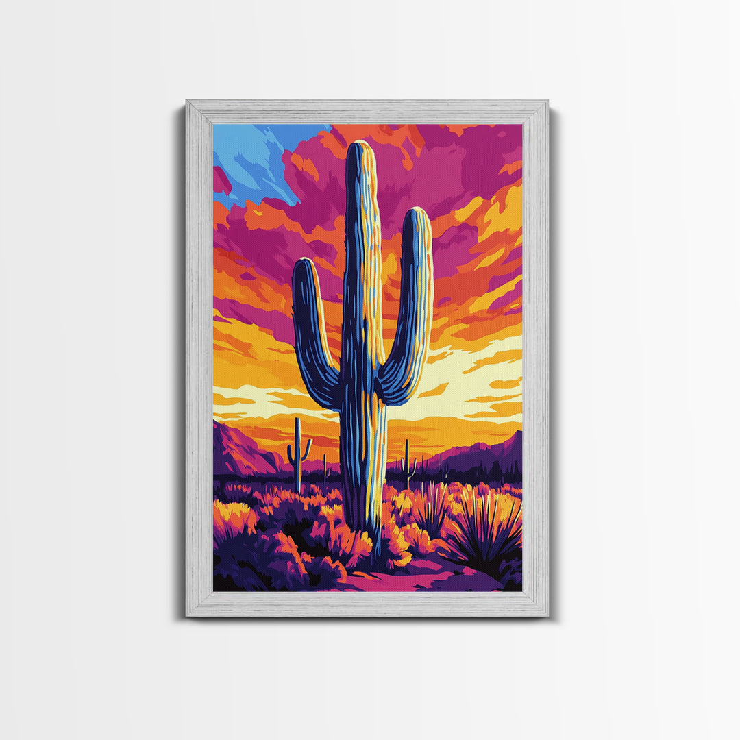 Saguaro Cactus, Desert Sunset, Vibrant Landscape, Southwest Wall Art, Canvas Print, Extra Wide Art, Rustic Decor, Joshua Tree Art