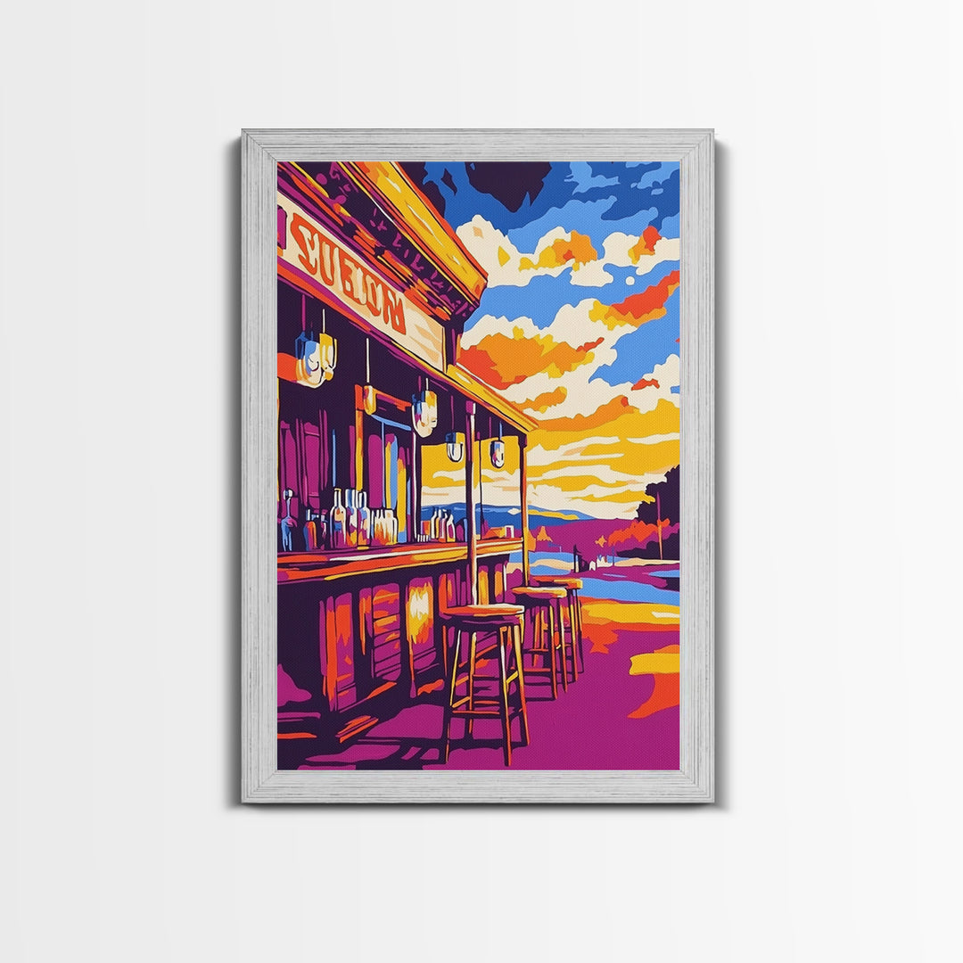 Western Saloon, Old West Bar, Rustic Cowboy Scene, Vintage Decor, Canvas Print, Extra Wide Art, Rustic Wall Art, Southwest Wall Art