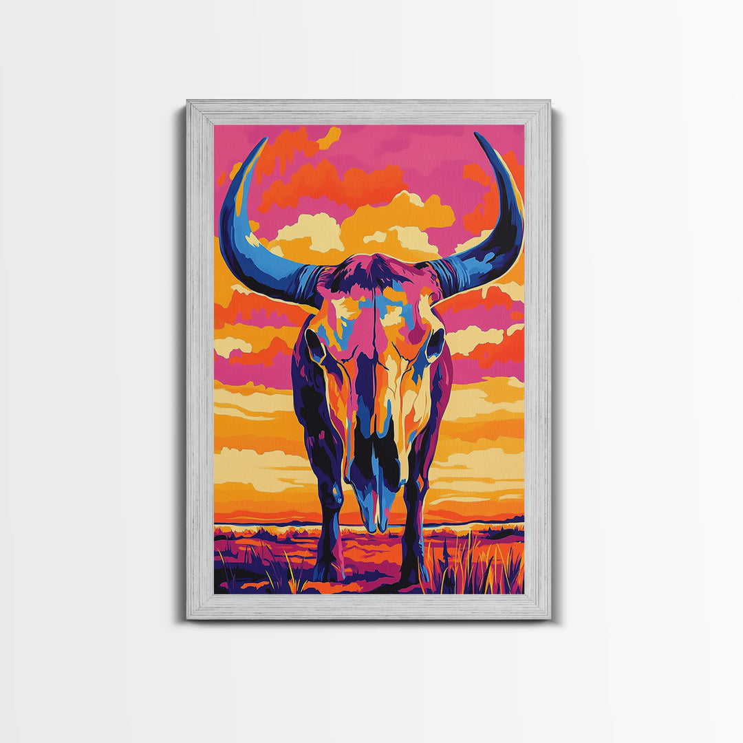 Bull Skull Art, Teal Wall Art, Rustic Wall Art, Framed Canvas Print, Moody Art, Boho Aesthetic, Extra Wide Art, Southwest Decor, Gift Idea