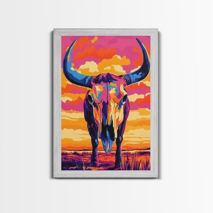 Bull Skull Art, Teal Wall Art, Rustic Wall Art, Framed Canvas Print, Moody Art, Boho Aesthetic, Extra Wide Art, Southwest Decor, Gift Idea
