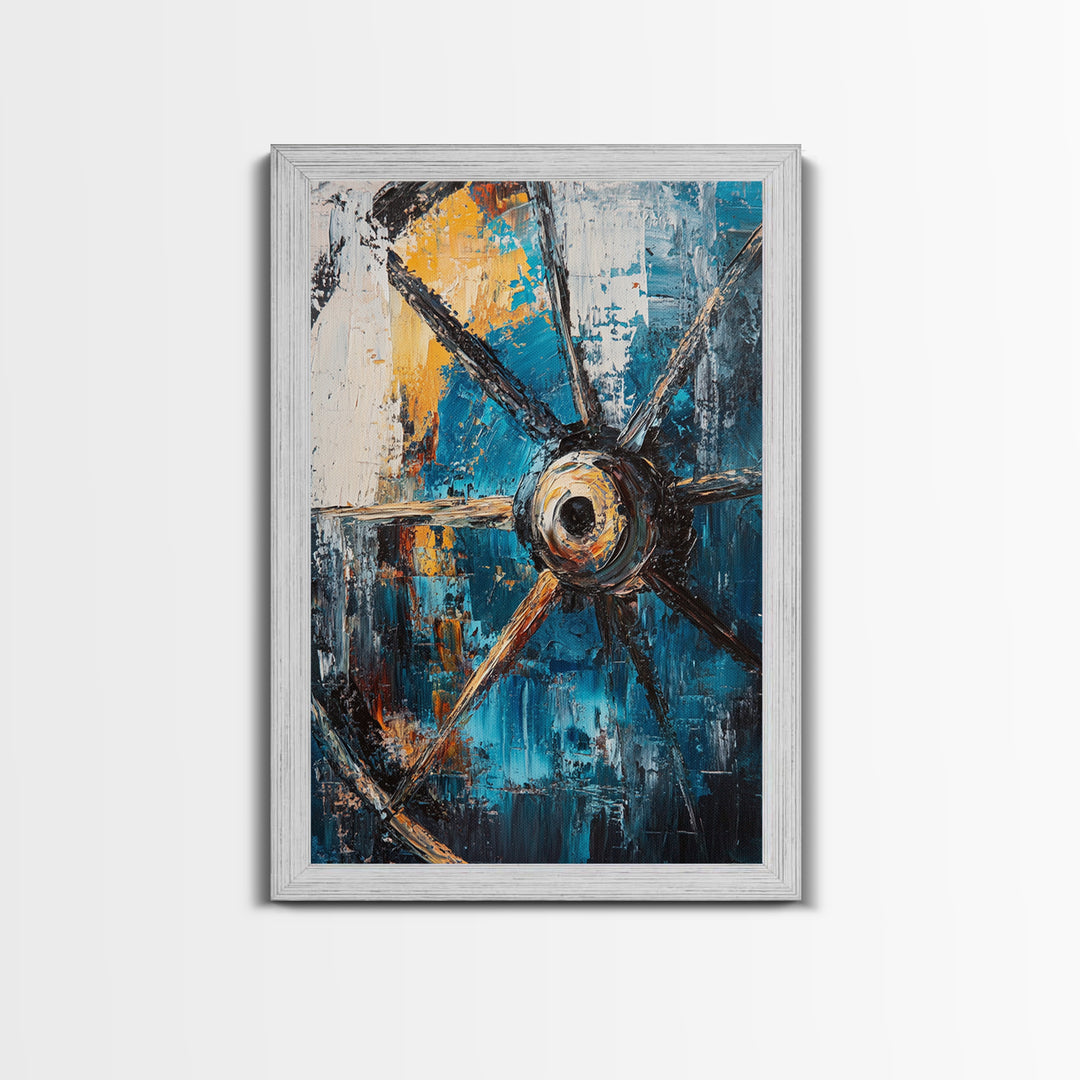 Abstract Wagon Wheel, Teal Wall Art, Rustic Art, Framed Canvas Print, Moody Aesthetic, Boho Decor, Farmhouse Art, Gift Idea