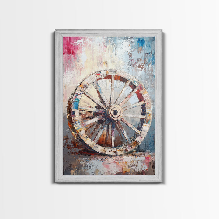 Abstract Rustic Wheel, Mosaic Wall Art, Teal Wall Art, Framed Canvas Print, Southwest Aesthetic, Moody Art, Farmhouse Decor, Gift Idea