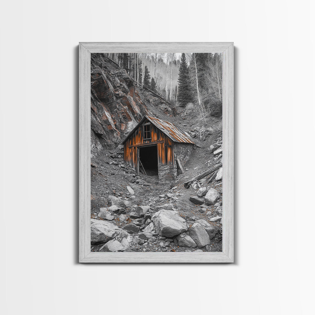 Cabin in the Woods, Rustic Barn Art, Wabi Sabi Wall Art, Moody Nature Art, Farmhouse Wall Art, Gift Idea, Framed Canvas Print, Boho Art